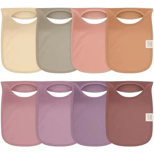 8-Pack Baby Bibs for Boys, Girls - Pullover Bibs for Drooling Teething Baby Girl & Boy Toddler, Newborn, Soft & Absorbent, Cute Colors, Large Torso Coverage Keep Infant Clean & Dry (Mauve) - 2