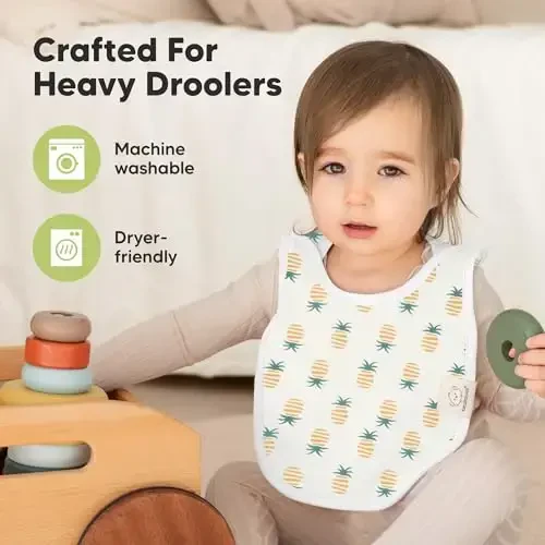 8-Pack Baby Bibs for Boys, Girls - Pullover Bibs for Drooling Teething Baby Girl & Boy Toddler, Newborn, Soft & Absorbent, Cute Colors, Large Torso Coverage Keep Infant Clean & Dry (Mesozoic) - 6