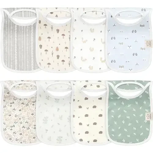 8-Pack Baby Bibs for Boys, Girls - Pullover Bibs for Drooling Teething Baby Girl & Boy Toddler, Newborn, Soft & Absorbent, Cute Colors, Large Torso Coverage Keep Infant Clean & Dry (Prairie) - KEABABIES