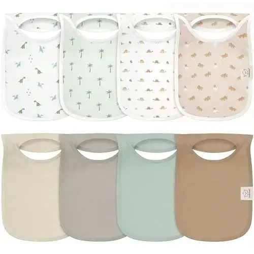 8-Pack Baby Bibs for Boys, Girls - Pullover Bibs for Drooling Teething Baby Girl & Boy Toddler, Newborn, Soft & Absorbent, Cute Colors, Large Torso Coverage Keep Infant Clean & Dry (Roarsome) 
