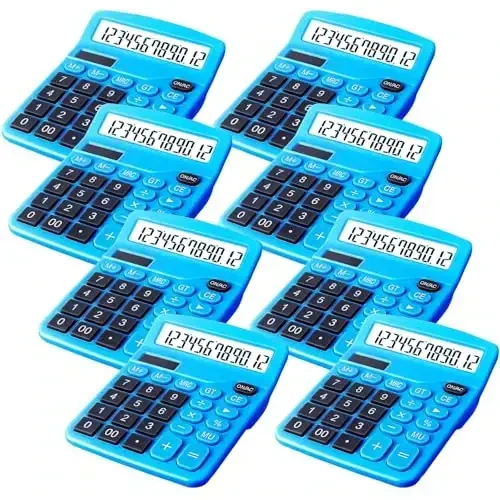8 Pack Calculator Desktop, 12-Digit Solar Basic Calculator Dual Power Electronic Calculators with Large LCD Display Big Button for Office Home and School (Dark Blue) - BULEXY