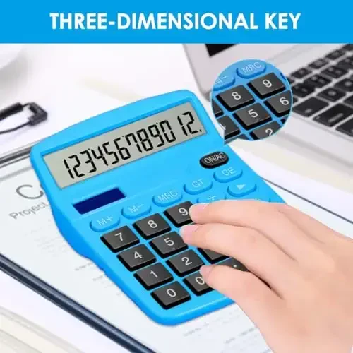 8 Pack Calculator Desktop, 12-Digit Solar Basic Calculator Dual Power Electronic Calculators with Large LCD Display Big Button for Office Home and School (Dark Blue) - 4