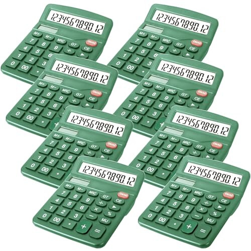 8 Pack Calculator Desktop, 12-Digit Solar Basic Calculator Dual Power Electronic Calculators with Large LCD Display Big Button Handheld Calculator for Office Home and School (Dark Green) - 1