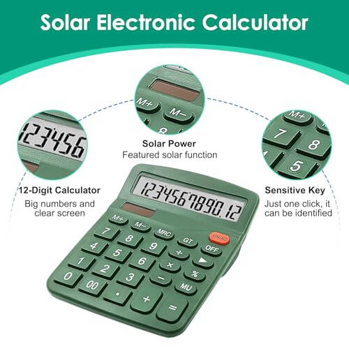 8 Pack Calculator Desktop, 12-Digit Solar Basic Calculator Dual Power Electronic Calculators with Large LCD Display Big Button Handheld Calculator for Office Home and School (Dark Green) - 2