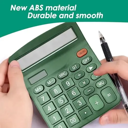 8 Pack Calculator Desktop, 12-Digit Solar Basic Calculator Dual Power Electronic Calculators with Large LCD Display Big Button Handheld Calculator for Office Home and School (Dark Green) - 1