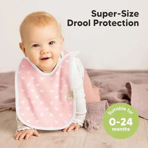 8-Pack Chaqaloq So'lagichlari O'g'il bolalar, Qizlar uchun - So'lak oqadigan, Tishlayotgan Qiz va O'g'il bolalar, Yangi tug'ilgan chaqaloqlar uchun pullover so'lagichlar, Yumshoq va Shimuvchan, Chiroyli ranglar, Katta torso qoplamasi Go'dakni toza va quruq saqlaydi (Kapalaklar) - 3