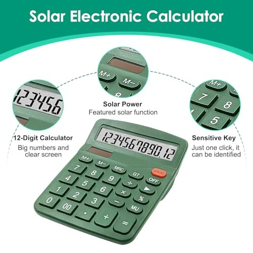 8 Pack Calculator Desktop, 12-Digit Solar Basic Calculator Dual Power Electronic Calculators with Large LCD Display Big Button Handheld Calculator for Office Home and School (Dark Green) - Bulexy (1)