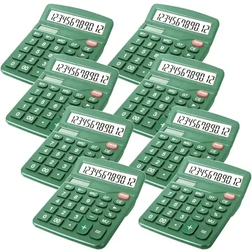 8 Pack Calculator Desktop, 12-Digit Solar Basic Calculator Dual Power Electronic Calculators with Large LCD Display Big Button Handheld Calculator for Office Home and School (Dark Green) - 3