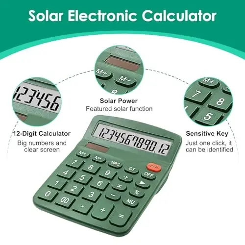 8 Pack Calculator Desktop, 12-Digit Solar Basic Calculator Dual Power Electronic Calculators with Large LCD Display Big Button Handheld Calculator for Office Home and School (Dark Green) - 4