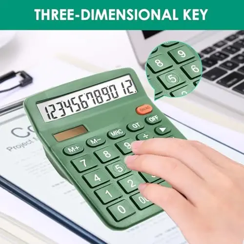 8 Pack Calculator Desktop, 12-Digit Solar Basic Calculator Dual Power Electronic Calculators with Large LCD Display Big Button Handheld Calculator for Office Home and School (Dark Green) - 6