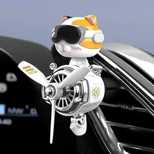 DUHKHAS Car Air Freshener, Cute Cat Vent Clip Automotive Air Outlet Fan Diffuser, Car Interiors Vent Decoration (Shake Head Style - Cat, Ocean Scent, White) - 3