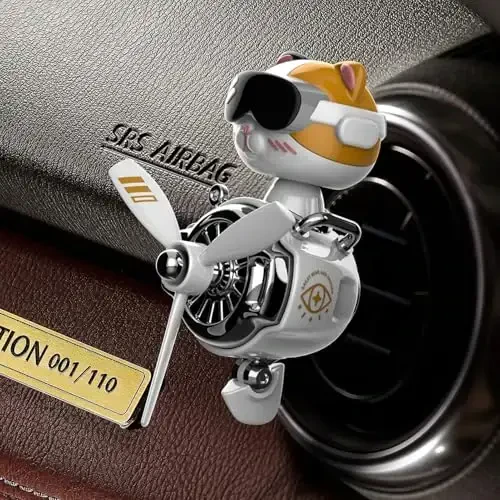 DUHKHAS Car Air Freshener, Cute Cat Vent Clip Automotive Air Outlet Fan Diffuser, Car Interiors Vent Decoration (Shake Head Style - Cat, Ocean Scent, White) - 4