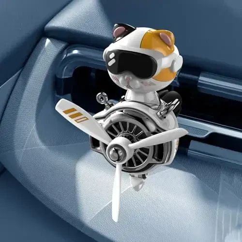 DUHKHAS Car Air Freshener, Cute Cat Vent Clip Automotive Air Outlet Fan Diffuser, Car Interiors Vent Decoration (Shake Head Style - Cat, Ocean Scent, White) - 5