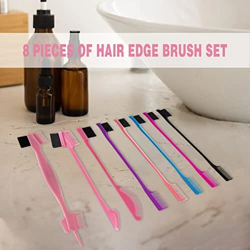 8 Pieces Hair Styling Comb Set Teasing Rat Tail Brush for Edge&Back Brushing, Combing, Slicking Hair for Women Edge Brush Double Sided Edge Comb for All Hair Styles(edge control brush-8pcs) - Goiple (1)