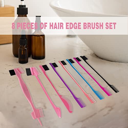 8 Pieces Hair Styling Comb Set Teasing Rat Tail Brush for Edge&Back Brushing, Combing, Slicking Hair for Women Edge Brush Double Sided Edge Comb for All Hair Styles(edge control brush-8pcs) - Goiple (1)