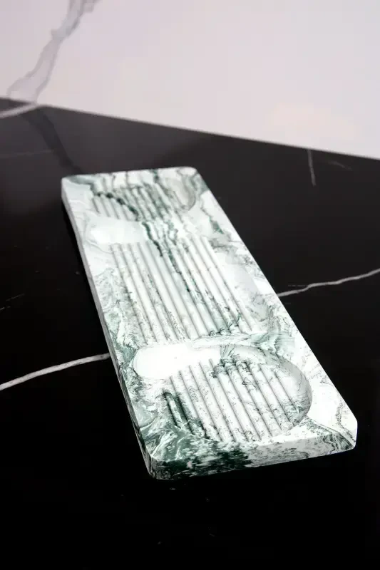 8 Piece Concrete Bathroom Set Solid Liquid Soap Dispenser Toothbrush Holder Candle Holder Incense Holder Tray Presentation Cotton Box-Green - 5