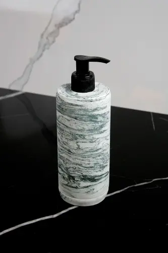 8 Piece Concrete Bathroom Set Solid Liquid Soap Dispenser Toothbrush Holder Candle Holder Incense Holder Tray Presentation Cotton Box-Green - 4