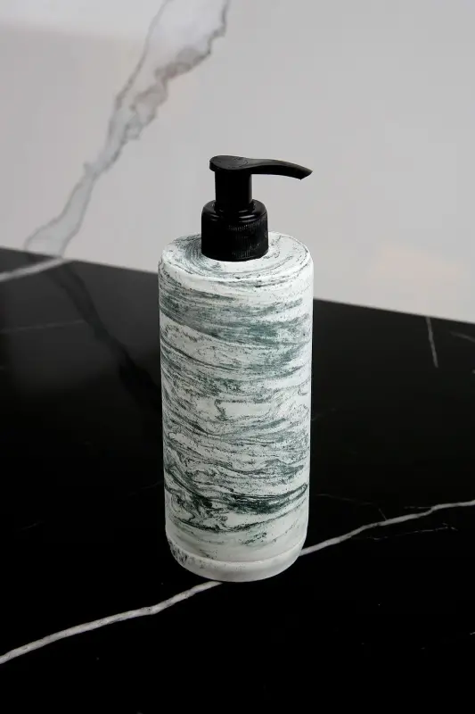 8 Piece Concrete Bathroom Set Solid Liquid Soap Dispenser Toothbrush Holder Candle Holder Incense Holder Tray Presentation Cotton Box-Green - 4