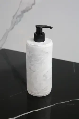 8 Piece Concrete Bathroom Set Solid Liquid Soap Dispenser Toothbrush Holder Candle Holder Tray Presentation Cotton Box-Black - 4