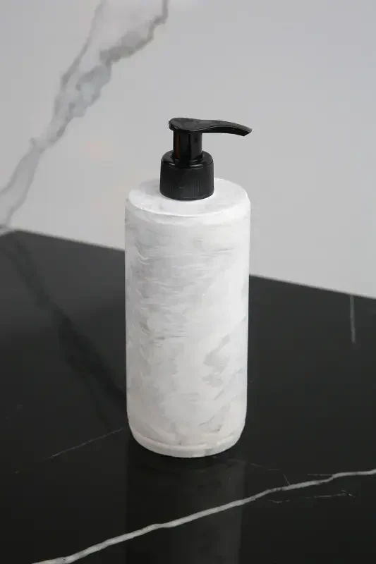 8 Piece Concrete Bathroom Set Solid Liquid Soap Dispenser Toothbrush Holder Candle Holder Tray Presentation Cotton Box-Black - 4