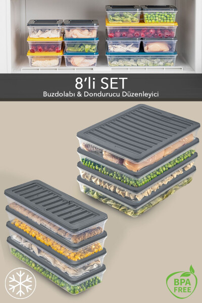 8-Piece Storage Container Set, Microwave Safe Food Storage Container Anthracite 4x2400 Ml - 4x1170 ml - MELENI HOME