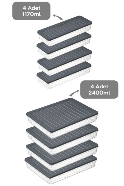 8-Piece Storage Container Set, Microwave Safe Food Storage Container Anthracite 4x2400 Ml - 4x1170 ml - MELENI HOME (1)