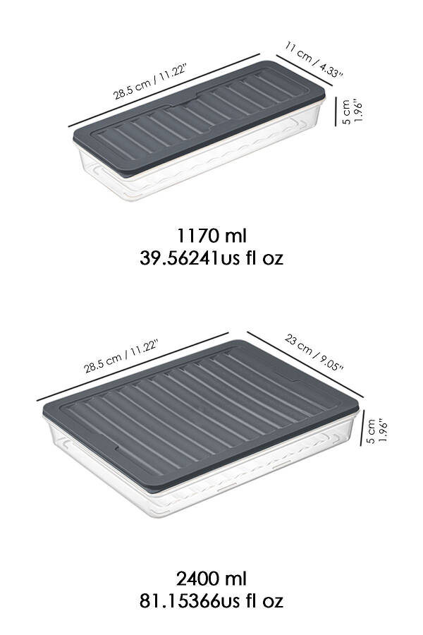 8-Piece Storage Container Set, Microwave Safe Food Storage Container Anthracite 4x2400 Ml - 4x1170 ml - 8