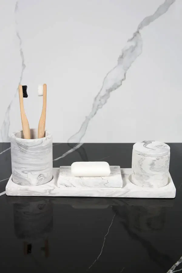 8 Pieces Concrete Bathroom Set Solid Liquid Soap Dish Toothbrush Holder Candle Holder Incense Holder Tray Serving Cotton Box - 2