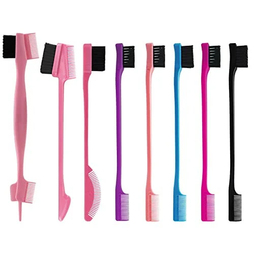 8 Pieces Hair Styling Comb Set Teasing Rat Tail Brush for Edge&Back Brushing, Combing, Slicking Hair for Women Edge Brush Double Sided Edge Comb for All Hair Styles(edge control brush-8pcs) - Goiple