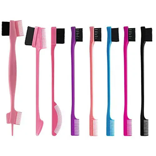 8 Pieces Hair Styling Comb Set Teasing Rat Tail Brush for Edge&Back Brushing, Combing, Slicking Hair for Women Edge Brush Double Sided Edge Comb for All Hair Styles(edge control brush-8pcs) - 1