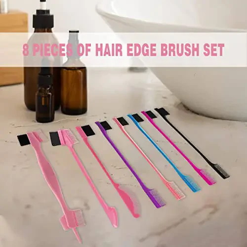 8 Pieces Hair Styling Comb Set Teasing Rat Tail Brush for Edge&Back Brushing, Combing, Slicking Hair for Women Edge Brush Double Sided Edge Comb for All Hair Styles(edge control brush-8pcs) - 2