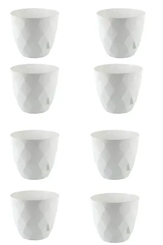 8 Pieces Small Size Shiny Patterned Plastic Flower Pot with Saucer Yakamoz No 0 Mini Size. 0.30 Liters - White - 3