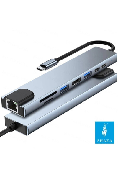 8 ta 1 USB Type-C Hub Port Adapteri HDMI USB Ethernet PD Kirishli - 2