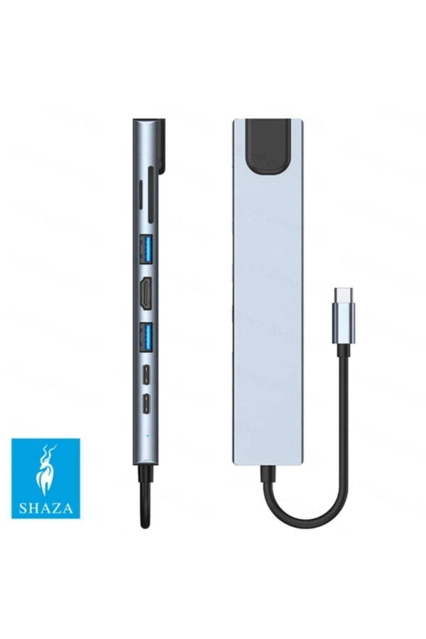 8 ta 1 USB Type-C Hub Port Adapteri HDMI USB Ethernet PD Kirishli - 3