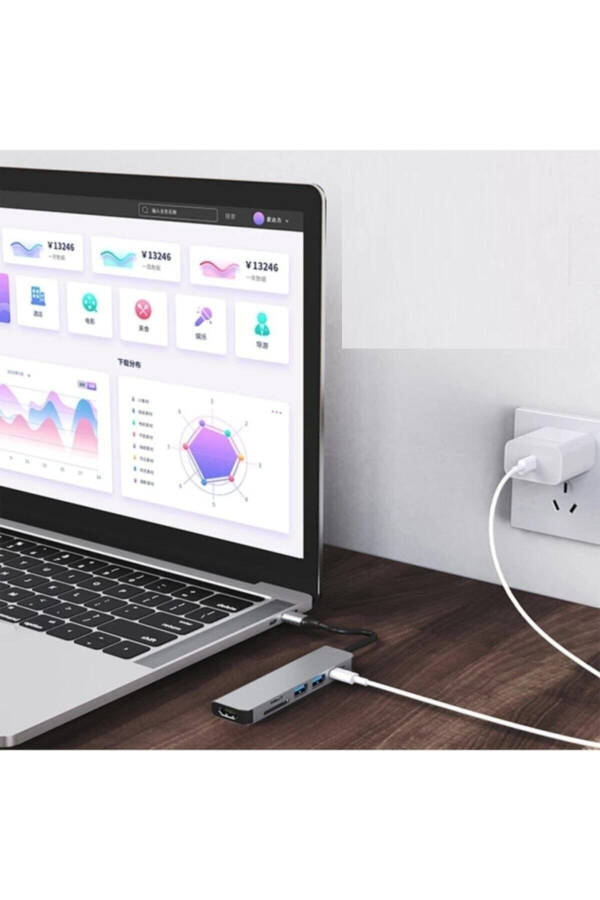 8 ta 1 USB Type-C Hub Port Adapteri HDMI USB Ethernet PD Kirishli - 4