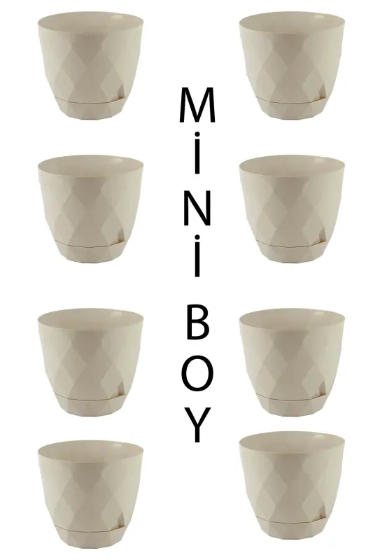 8 ta kichik o'lchamdagi yaltiroq rangli paxlava naqshli, taglikli plastik tuvak Yakamoz No 0 Mini o'lcham. 0.30 litr - Bej rangi - TEMMUZ HOME