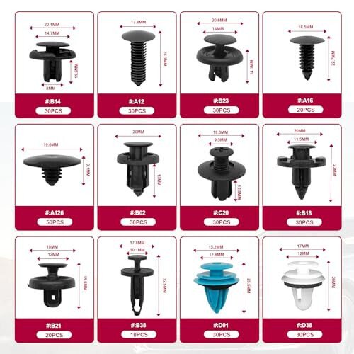 801 dona Avtomobil ushlab turuvchi kliplar Mahkamlagichlar 24 ta eng mashhur o'lcham Eshik bezini bezash paneli kliplari to'plami Mahkamlagichlar to'plami Avtomobil itarish qozig'i Toyota GM Ford Honda Chevy Acura Chrysler Mazda uchun to'plam - 6