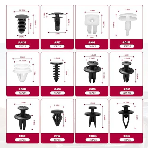 801 шт. Автомобильные фиксаторы-клипсы 24 самых популярных размеров Комплект клипс для отделки дверей Ассортимент крепежных элементов Автомобильные штыри Ассортимент для Toyota GM Ford Honda Chevy Acura Chrysler Mazda - 5