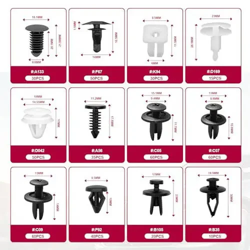 801 шт. Автомобильные фиксаторы-клипсы 24 самых популярных размеров Комплект клипс для отделки дверей Ассортимент крепежных элементов Автомобильные штыри Ассортимент для Toyota GM Ford Honda Chevy Acura Chrysler Mazda - 5