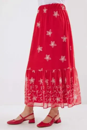 8010 Patterned Chiffon Skirt - Bright Red - 3