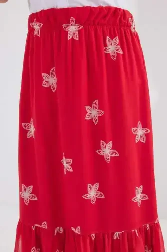 8010 Patterned Chiffon Skirt - Bright Red - 4
