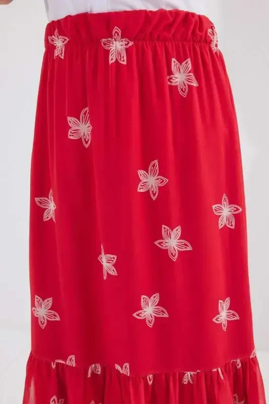 8010 Patterned Chiffon Skirt - Bright Red - 4