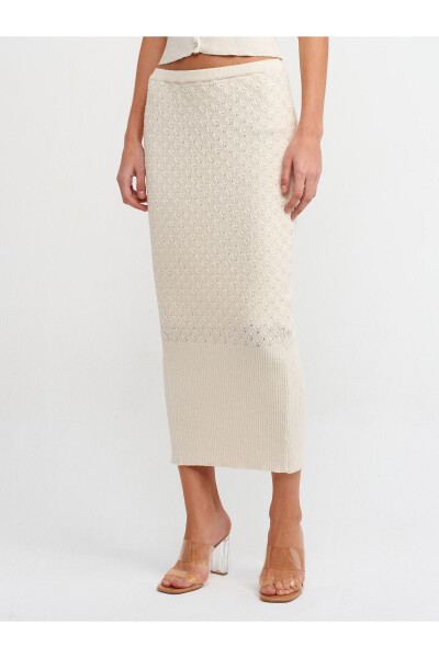 80112 Lace Trim Elastic Waist Lined Knit Skirt-Ecru - 7