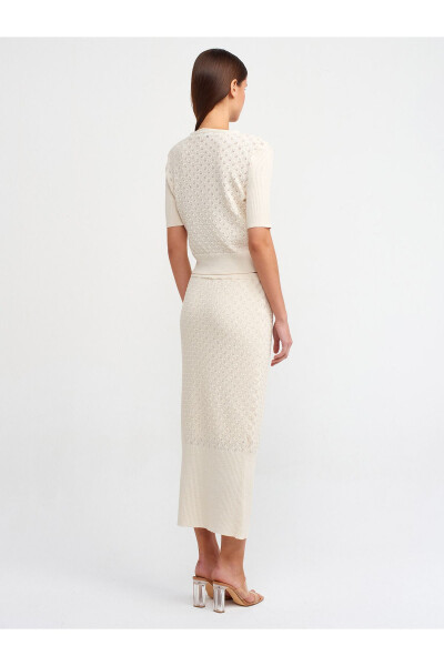 80112 Lace Trim Elastic Waist Lined Knit Skirt-Ecru - DILVIN (1)