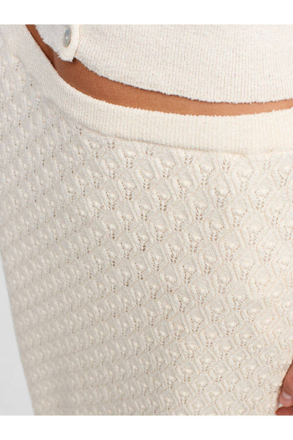 80112 Lace Trim Elastic Waist Lined Knit Skirt-Ecru - 4