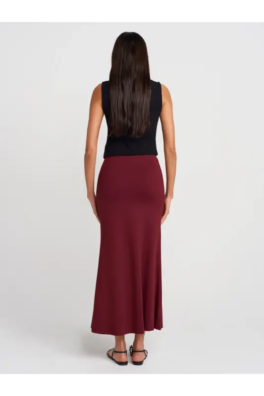 80362 High Waist Long Skirt-Burgundy-Burgundy - 2