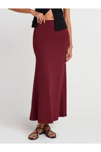 80362 Yuqori Bel Uzun Yubka-Bordo-Bordo - 4