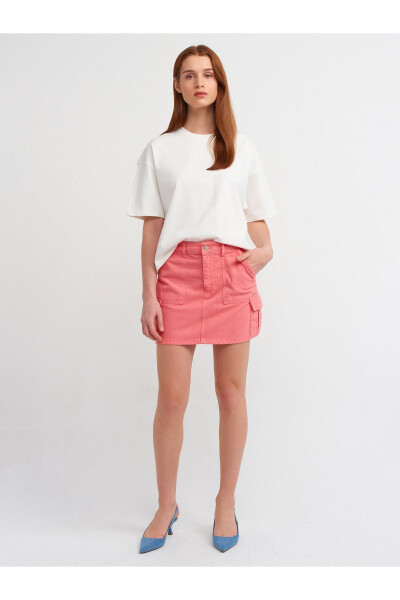 80546 Pamuklu Denim Kargo Etek-Pembe - 1