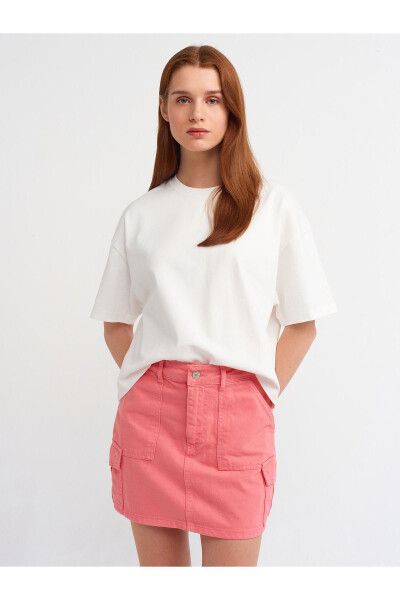 80546 Pamuklu Denim Kargo Etek-Pembe - 3