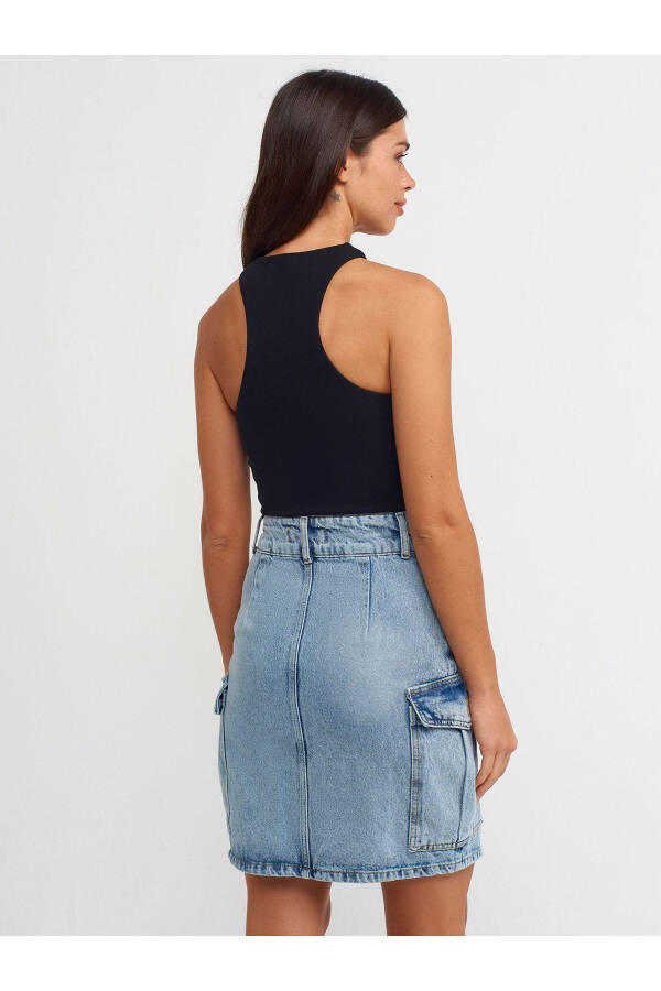 80548 Midi Denim Skirt with Pockets - Blue - 2